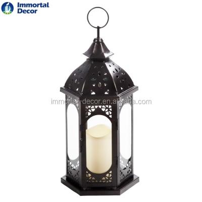 China Home Decoration Moroccan Iron Glass Lanterns With LED Candle for sale