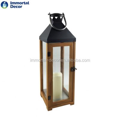 China Home Decoration Hurricane Wooden LED Lanterns With Black Color for sale