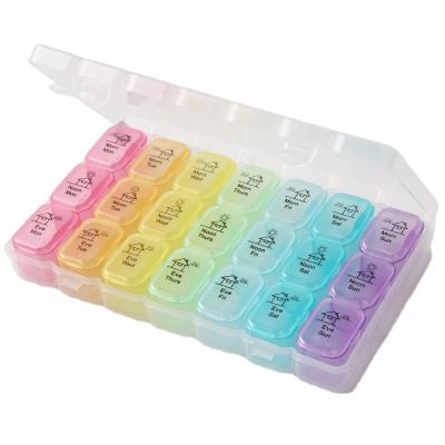 China Color Eco-friendly Braille Food Grade Pill Organizer Time Capsule Time Capsule Box 21 Slot Vitamin Medicine Pill Box Weekly Weekly Eco-Friendly Color for sale