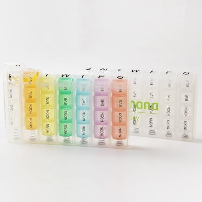 China Weekly Pill Organizer Travel Braille Eco-friendly Color Sealed Customfood Promotional Grade Weekly Pill Box for sale