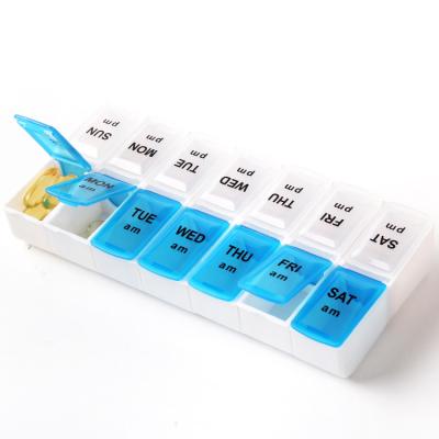 China Factory Direct Eco-Friendly Double Pill Organizer Weekly Row A Portable Morning 14 Week Pill Box Environmental Protection Grids And Even The Pill Box for sale