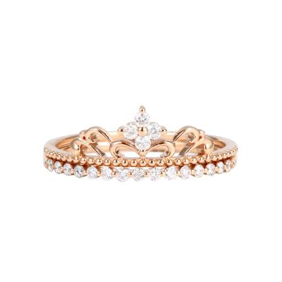 China CLASSIC Custom Designed 14K Rose Gold Wedding Band Vintage Stacking Matching Women Diamond Ring Set for sale