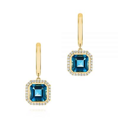 Китай Real 14k Gold Jewelry Romantic Wholesale Circle Earrings,Simple Design Real London Girl's Blue Topaz Jewelry Wholesale продается