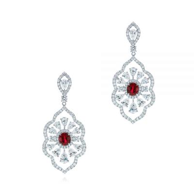 Китай Romantic Ruby And Moissanite Earrings 14k Gold Drop Earrings Jewelry Supplier продается