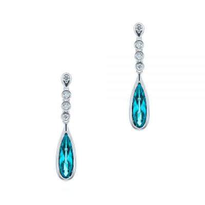 Китай Romantic Long Style 14K Gold London Topaz Blue Drop Earrings For Women Fashion Jewelry Wholesale продается