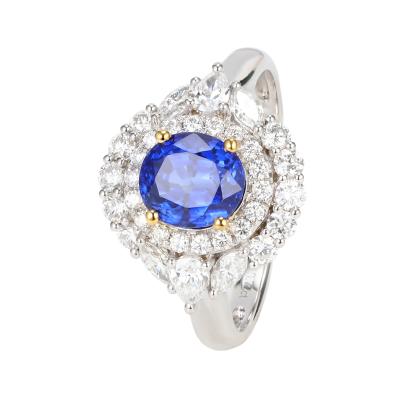 China CLASSIC Chinese Custom Design Gemstone Sapphire Ring Pure Gold Moissanite Rings from Big Blue for sale