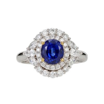 Китай CLASSIC Fancy Designs 14K/18K White Gold Oval Cut Nature Big Sapphire Engagement Ring Halo Moissanite Rings продается