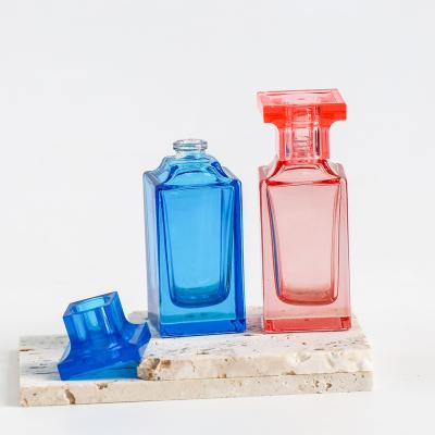 China 30Ml 50Ml Cosmetics Customize Square Color Perfume Empty Atomizer Glass Perfume Bottle With Pump Spray, Perfume Empty Bottle Beautiful for sale