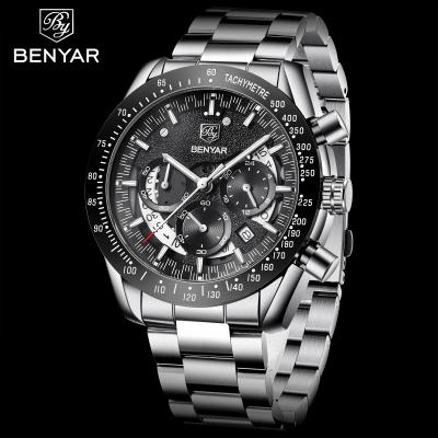 China New Fashion 30M Hot Selling Automatic Date Chronograph Wrist Waterproof Benyar Quartz Men's Watches 5120 With Stainless Steel Band for sale