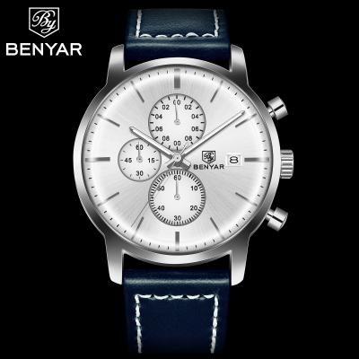 China Date Benyar 5146 Automatic Leather Strap Watches Analog Watches For Men Stainless Steel Quartz Back Genuine Leather Watch for sale