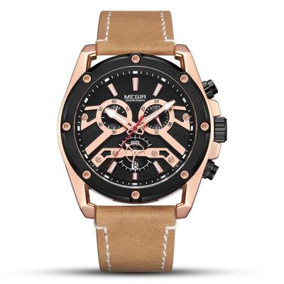 China 2020 New Megir 2120 Automatic Date Men's Leather Watch Analog Chronograph Quartz Watches For Men for sale