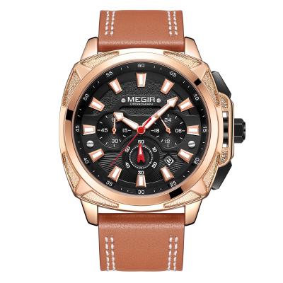 China 2020 Megir 2128 automatic custom date quartz luxury leather chronograph watches wholesale mens wristwatches hombre waterproof men wrist reloj for sale