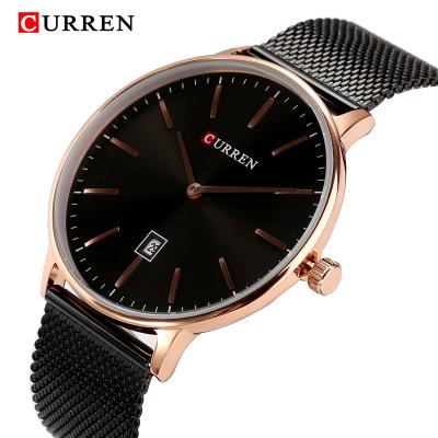 China Hot Sale Curren Automatic Date 2019 8302 3ATM Water Resistant Man Quartz Casual Wristwatches With Stainless Steel Mesh Band for sale