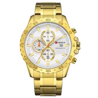 China Auto Date 2019 New Curren 8334 Luxury Quartz Watch Gold Stainless Steel Chain Japan Quartz Mens Chronograph Wristwatches for sale