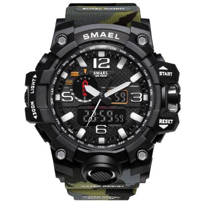 China Auto Date Smael 1545 Custom Plastic Camouflage Plastic Military Quartz Wrist Watch 5ATM Digital Sports Logo Wristwatches For Men for sale