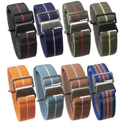 China Custom Logo 18mm 20mm 22mm Sport Cloth Parachute Strap Watch Band Nylon Elastic Striped Nylon Watch Band Replacement for sale