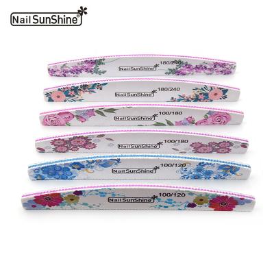 China Professional Eco-friendly Washable Disposable Waterproof Japanese Flower Design Half Moon Nail Folder Emery Board Quality Nail Files for sale