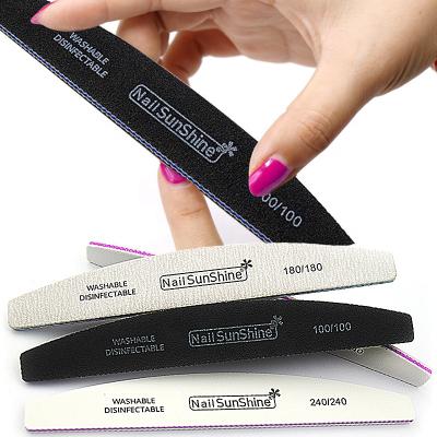 China Disposable Gray Wear-Resistant Half Moon Nail Care Manicure Nail Files Gray Sanding Emery Board Abrasive Zebra File Folder for sale