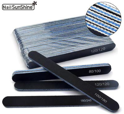 China Eco-friendly Nail Sun Customize Logo Woman Manicure Tool Emery Double Side Nail Files Black Sanding Straight Nail Files Blue for sale