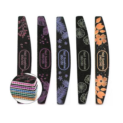 China EMERY Emery Sanding Files Professional Custom Printed Durable Black Sandpaper Nail Files With Flower Print Nail File Custom Logo for sale