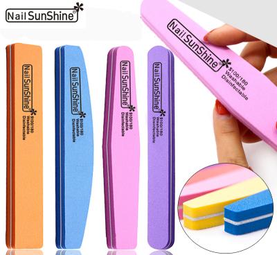 China Eco-friendly Waterproof Washable Factory Wholesales 6 Colors Elastic Nail Emery Nail Files Sponge Top Pad 100/180grit 2 Sides for sale