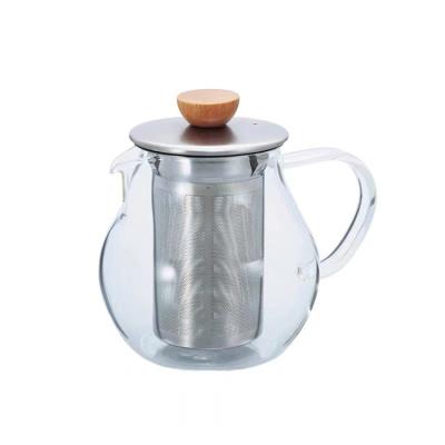 China Factory Sustainable Modern High Borosilicate Glass 450ML Hand Blown Teapot With Stainless Steel Infuser for sale