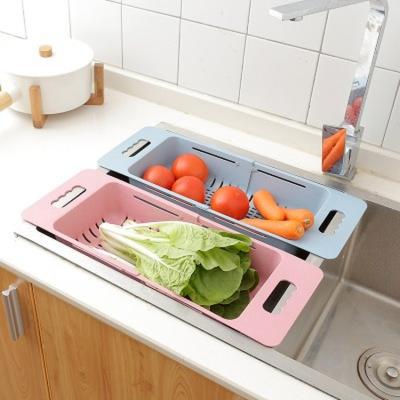 China Sustainable Kitchen Tools Retractable Adjustment Wheat Straw Drain Asphalt Basket for sale