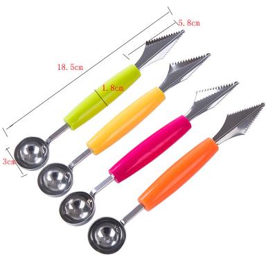 China 2021 new viable kitchen accessories two in one double head carving knife fruit watermelon spoon ice cream spoon stainless steel instrument for sale