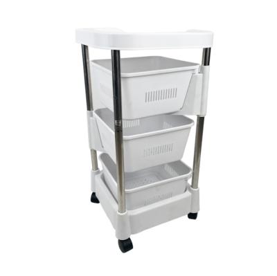 China Sustainable Vegetable Storage Cart Rotating Square Rack Wheeled Kitchen Organizer 3 Layer Storage Rolling Cart for sale