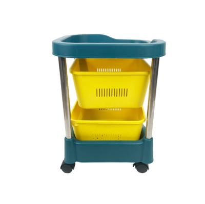 China New Design Sustainable Storage Carts Square Kitchen Plastic Trolley Organizer 2 Layers Rotating Storage Rack for sale