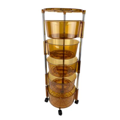 China New Design Sustainable Storage Carts Square Kitchen Plastic Trolley Organizer 5 Layers Rotating Storage Rack for sale