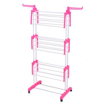 China Movable Household Laundry Hangers And Racks Standing Type Heavy Duty Folding Multilayer Clothes Drying Rack for sale