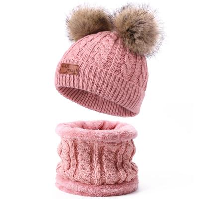 China Warm Knitted Toddler Beanie Scarf Set Pom Pom Ball Hats Scarves Kids Faux Fur Hat Winter Custom Wholesale Warm/Cosy/Comfortable Kids 2Pcs for sale