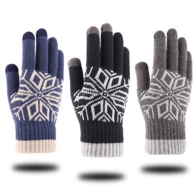 China Touch Screen/Fashion/Comfortable Cashmere Woolen Cashmere Thickened Finger Knitted Wool Gloves Acrylic Knitted Gloves Jacquard Touch Screen Mitten Magic Gloves for sale