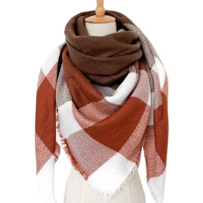 China Best Wool Checked New Design Autumn /Winter Long Fringed Shawl Long Style Red Brown Square Colorful Scarf for sale