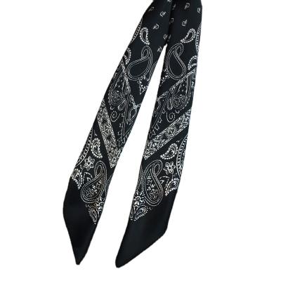 China Custom Made Narrow Diagonal Silk Luxury Brand Ladies Comfortable Satin Ribbon Head Scarf Hair Belt Wrap for sale