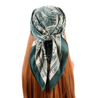 China Wholesale New Design Fashion Comfortable Printed Square Scarves Women Stripe Soft Satin Silk Hair Scarf for sale