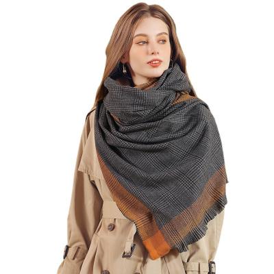 China Customized Soft Thickened Cashmere Fashionable Gray Plaid Scarf Ladies Shawl Winter Professional Warm Scarf for sale