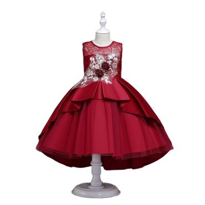 China 2022 Luxury Chinese Style Washable Red Children Wedding Princess Maxi Flower Girls Ball Gown Party Wear Dress for sale