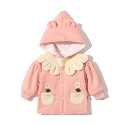 China Korean version of polyester/cotton straight children's girls Autumn Baby Clothes Dress For Autumn And Winter Flowers Double coat spot rose for sale