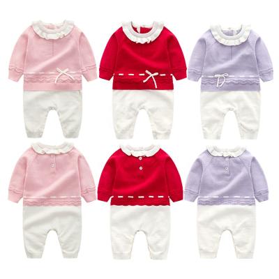 China New Spandex/Cotton Knitted Color Matching Cute Ruffled Knitted Rompers Printed Clothes Full Moon Costume Rompers Baby Autumn Sleepsuit for sale