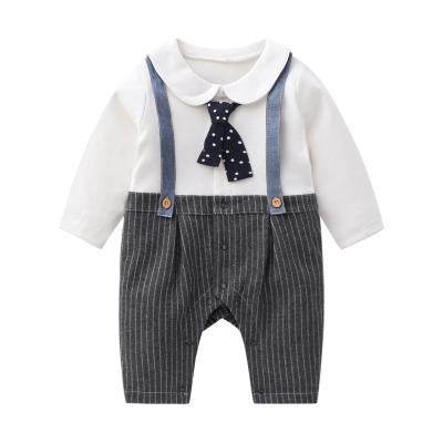 China Spandex/Cotton 2021 Trend New Baby Boy Dress Newborn Clothes Gentleman Striped Faux Striped Two Piece Strap Set 100% Cotton for sale