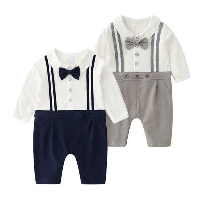 China 100% Cotton High Quality New Product Bow Tie Strap Lovely Long Sleeve 100% Rompers Autumn New Born Kids Baby Set Clothing for sale