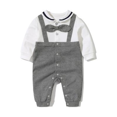 China Spandex / Cotton Gentleman Plaid Ties Harness Opening Crawling Clothes Cotton Long Sleeve Baby Clothes Rompers for sale