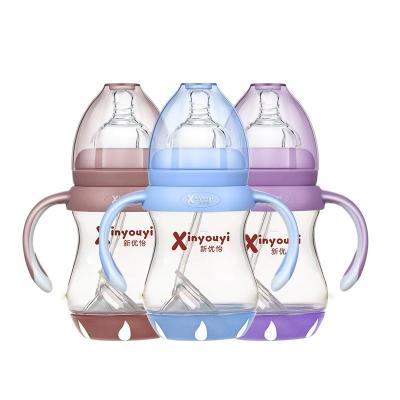 China BPA Free Baby Bottle Wide Mouth PP Blue Box Brown Purple Packaging Pattern for sale