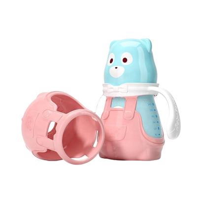 China BPA Free Bear Type New Baby Drink Bottle Wide Neck Discoloration Cow Milk Glass Bottle for sale