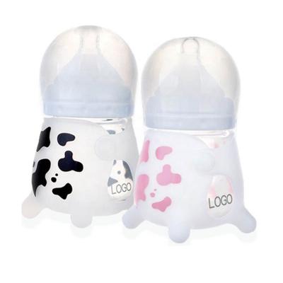 China BPA Free OEM Newborn Wide Glass Baby Bottle 120Ml With Silicone Cover Baby Bottle for sale