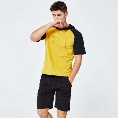 China High quality wholesale Color Block Short Sleeve Hoodies T Shirt For Men for sale