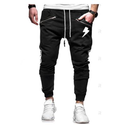 China 2020 Spring Custom Workout Trousers Lightning Print Casual Sweatpants Metal Zipper Jogger Pants for sale