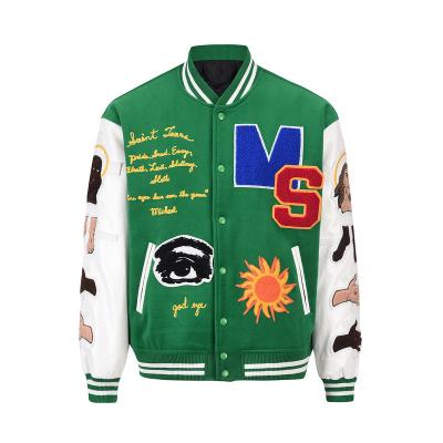 China Custom men's windbreaker chenille embroidery patched oversize baseball bomber jacket for sale